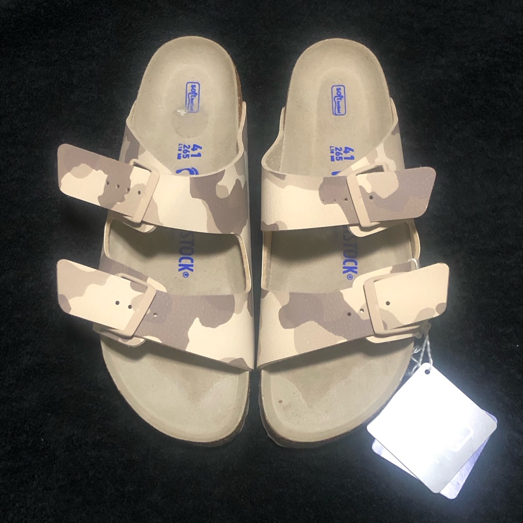 Birkenstock Women's 3 Strap Beige Camo Arizona-Style Sandals, 41, Size 10